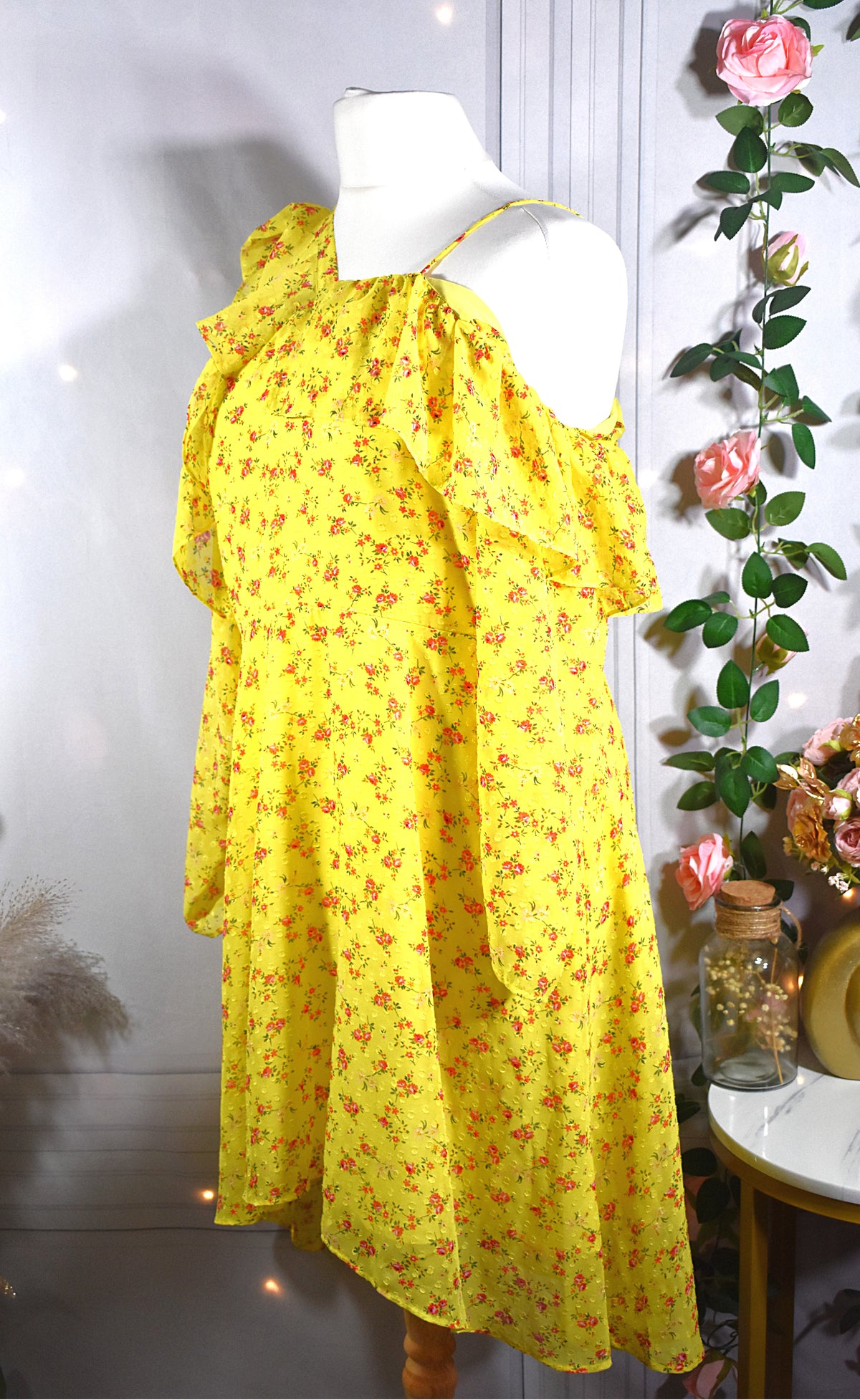 Robe plumetis florale jaune