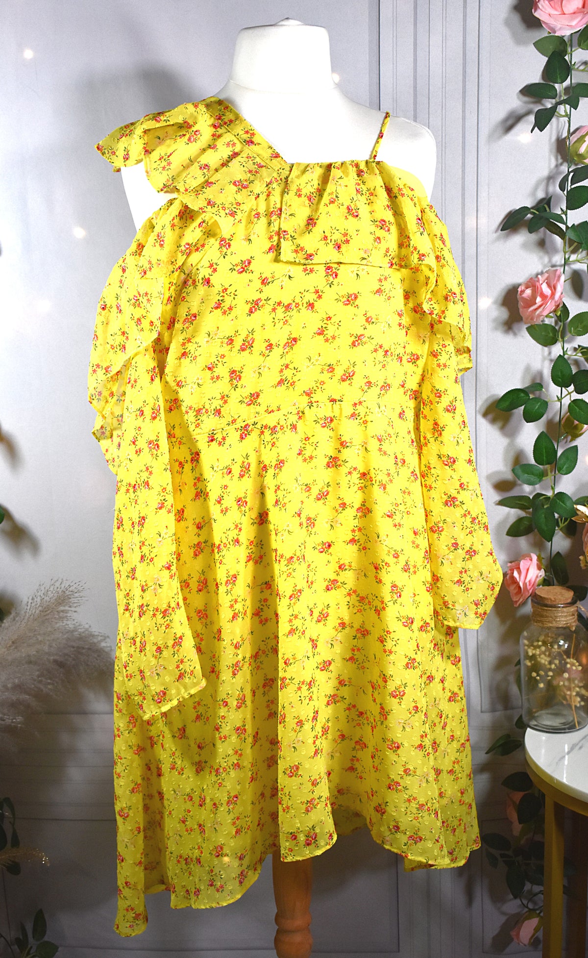 Robe plumetis florale jaune