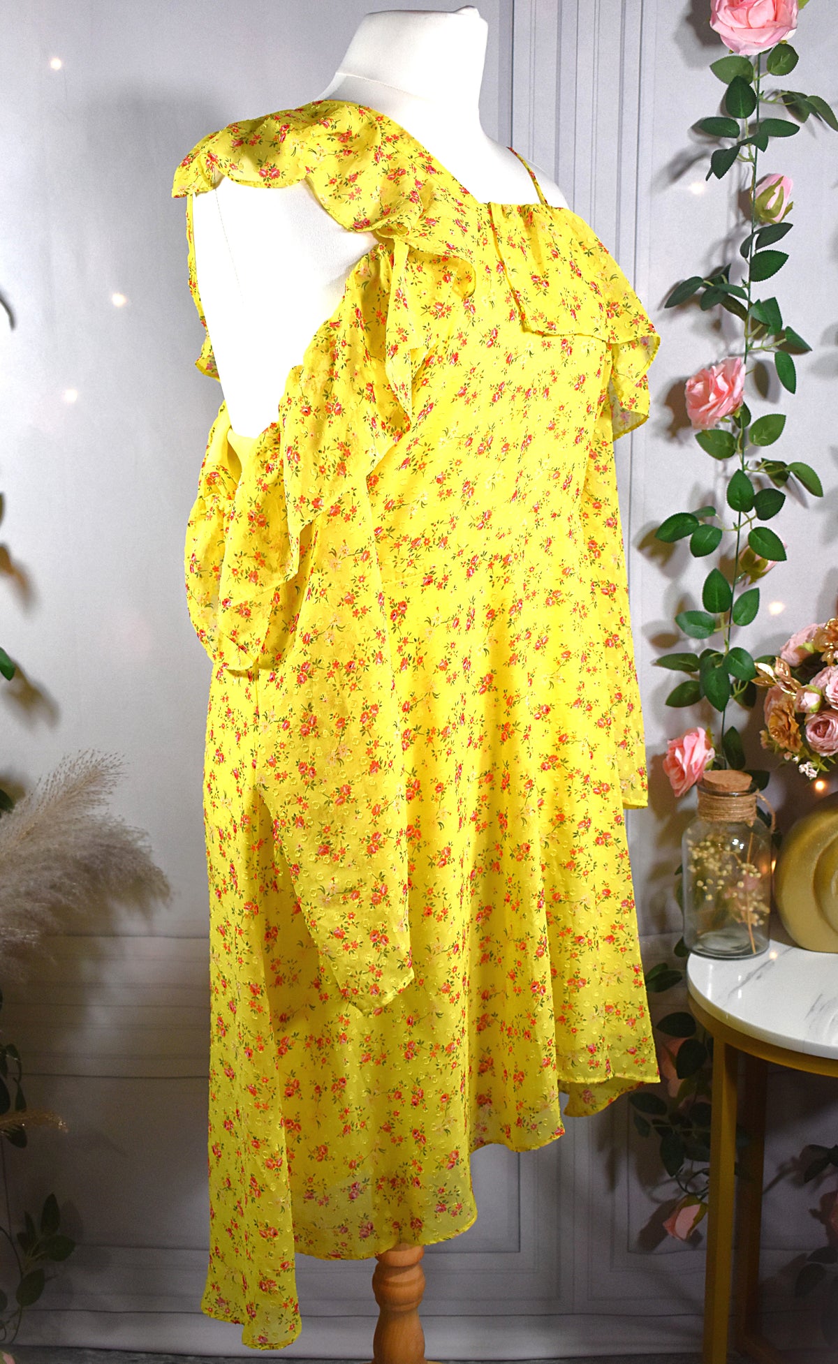 Robe plumetis florale jaune