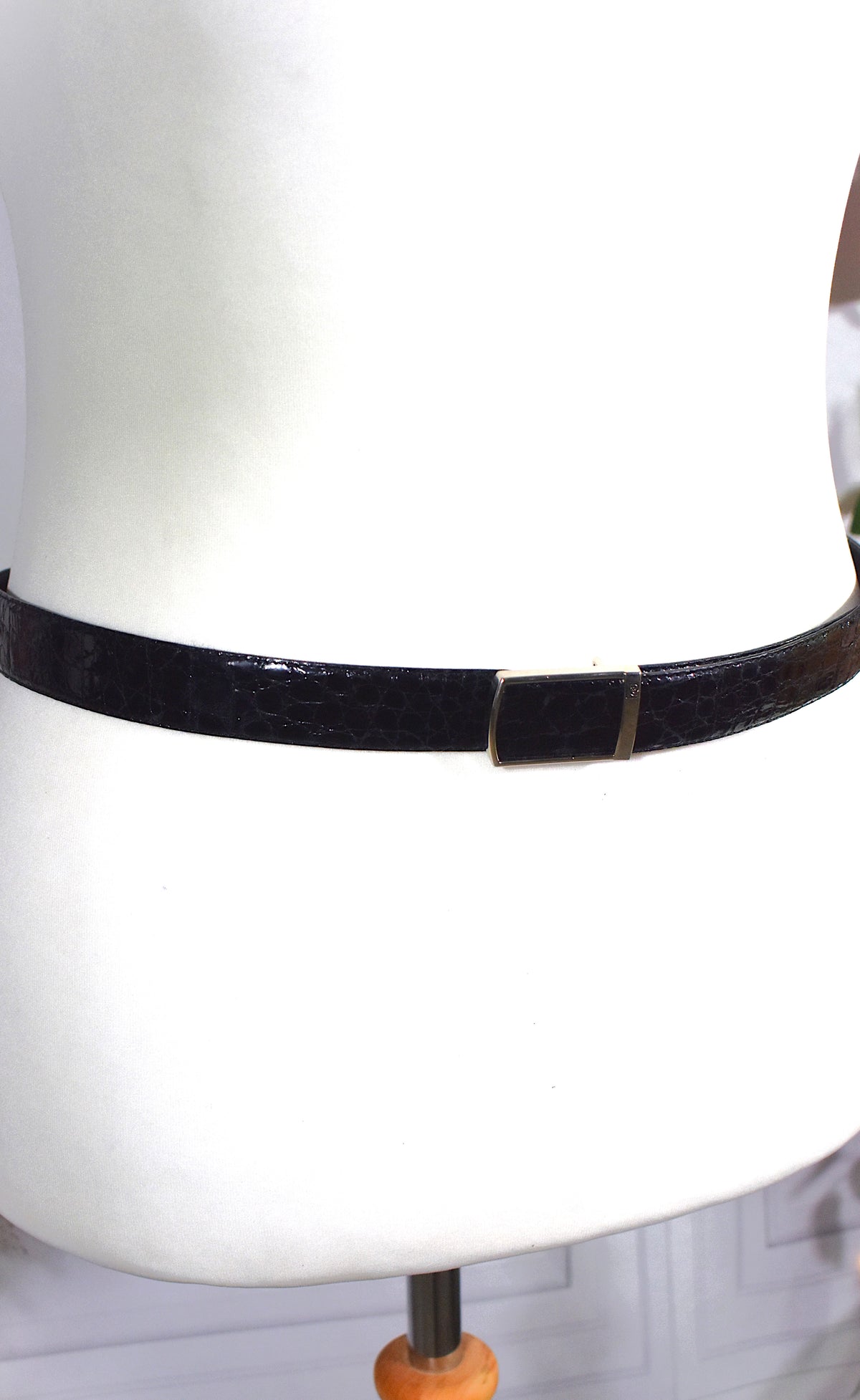 Ceinture en cuir de croco noire Pierre Cardin