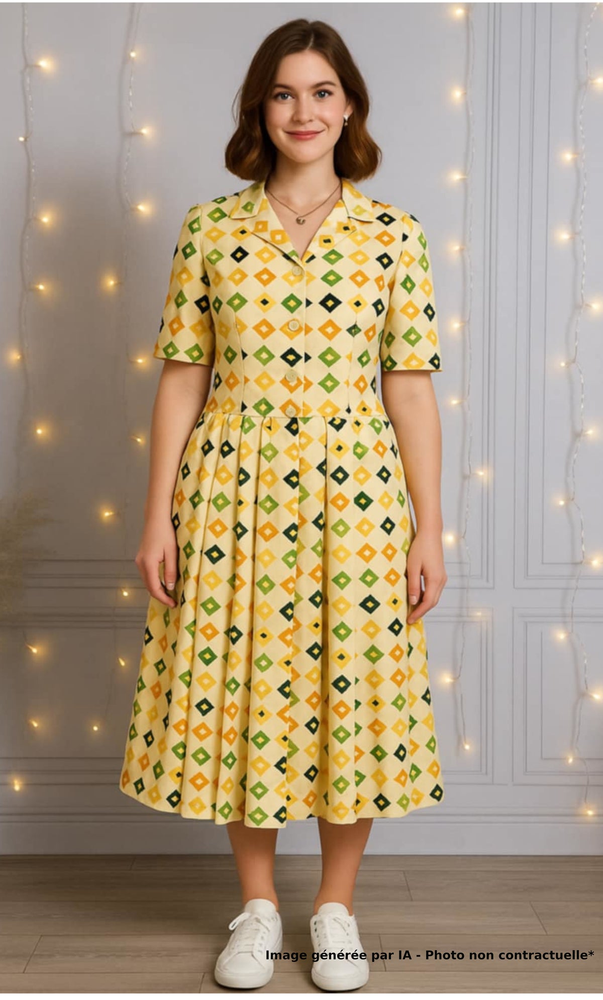 Robe taffetas plissée à motifs 60’s