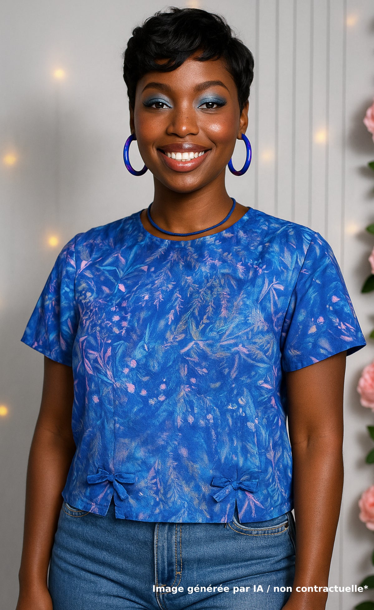 Blouse en mousseline bleue & violette