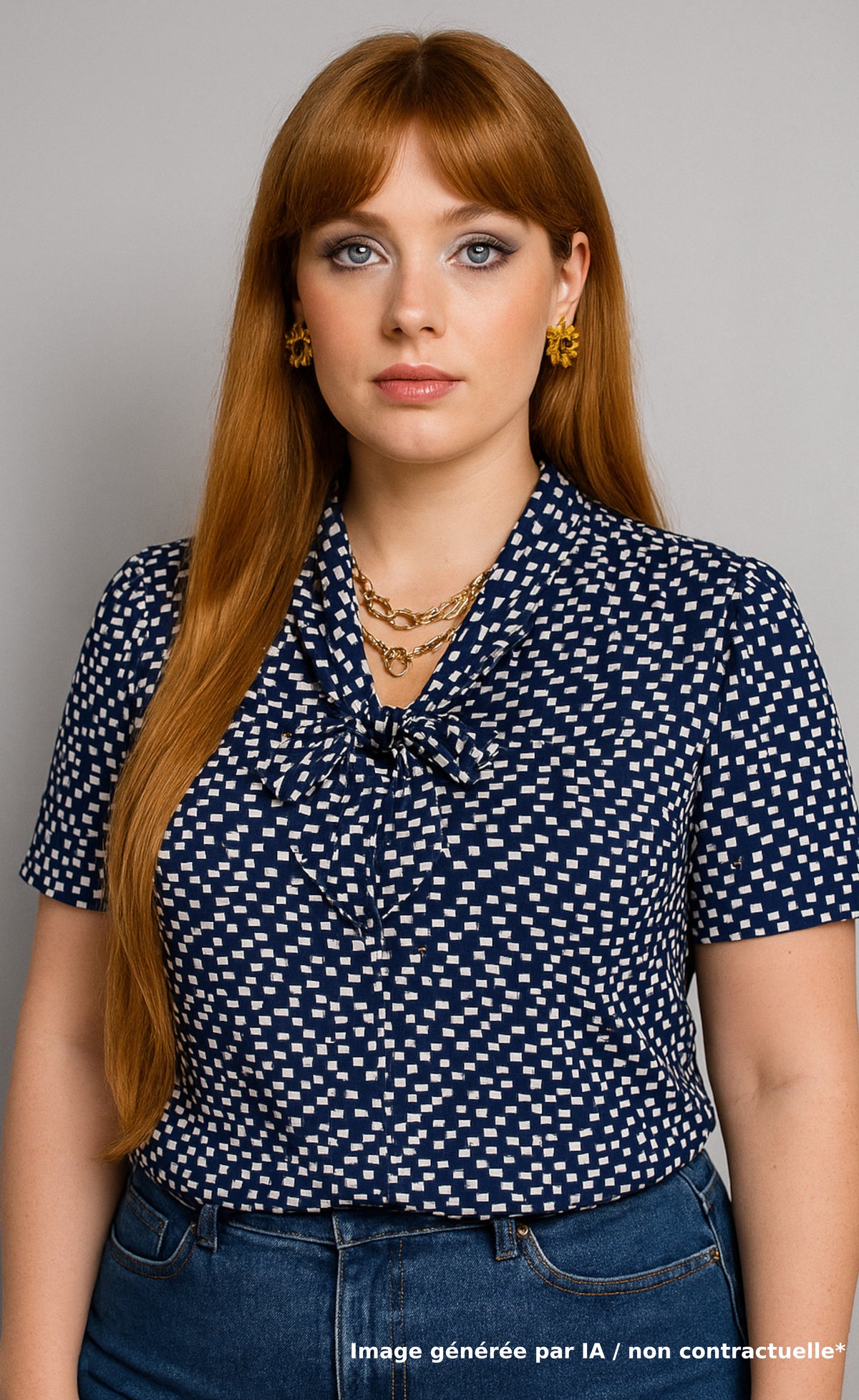 Blouse vintage graphique bleue & blanche