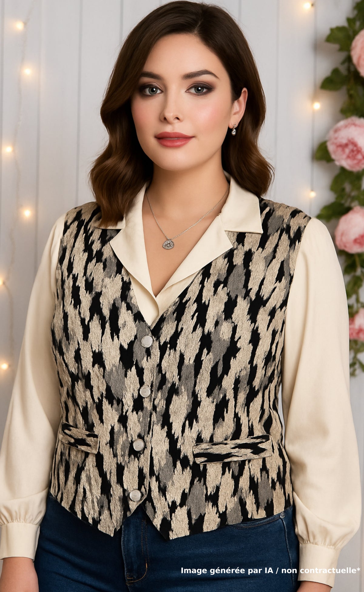 Chemise avec gilet intégré vintage noir, blanc et gris - Made in France