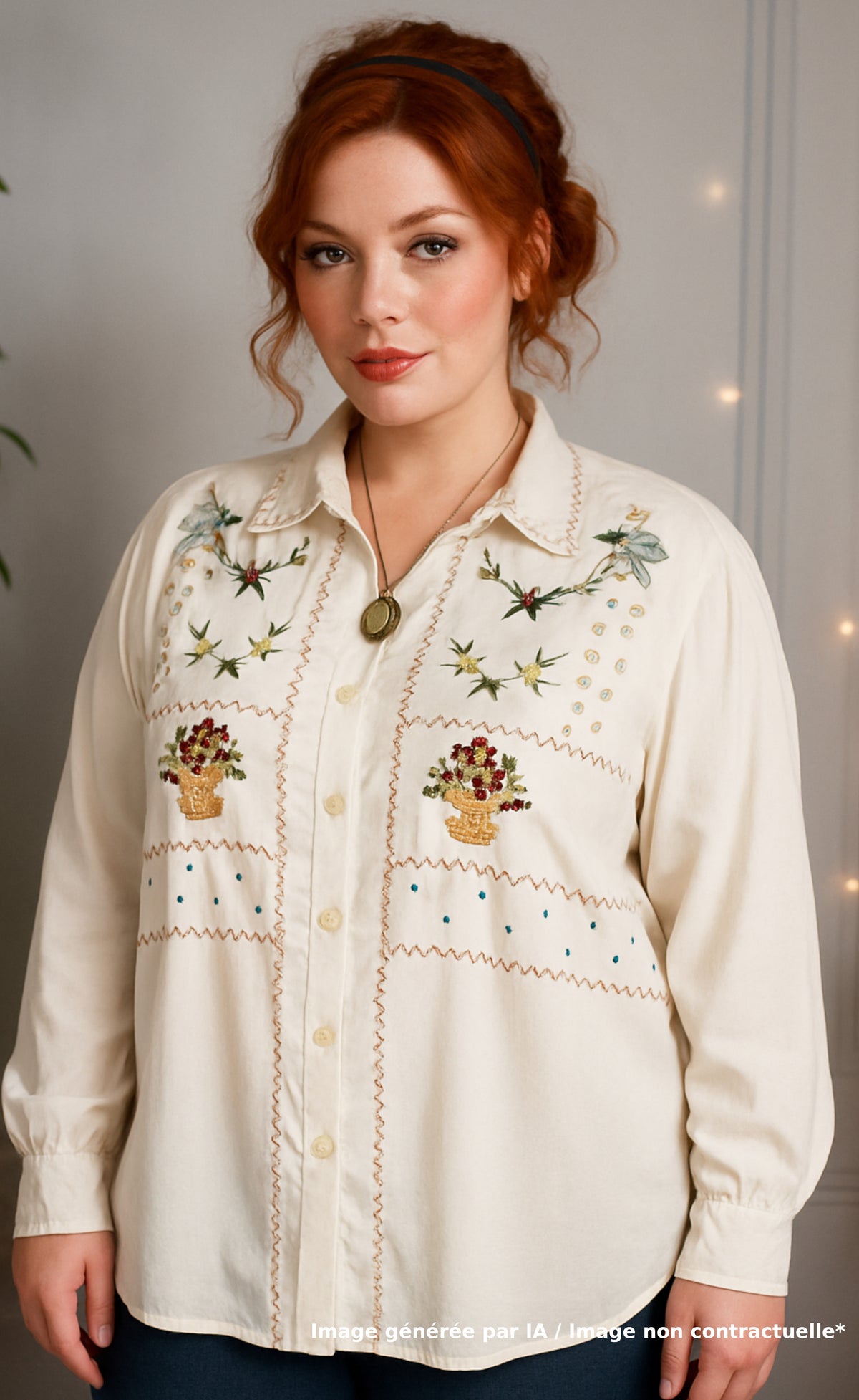 Chemise blanche aux broderies colorées