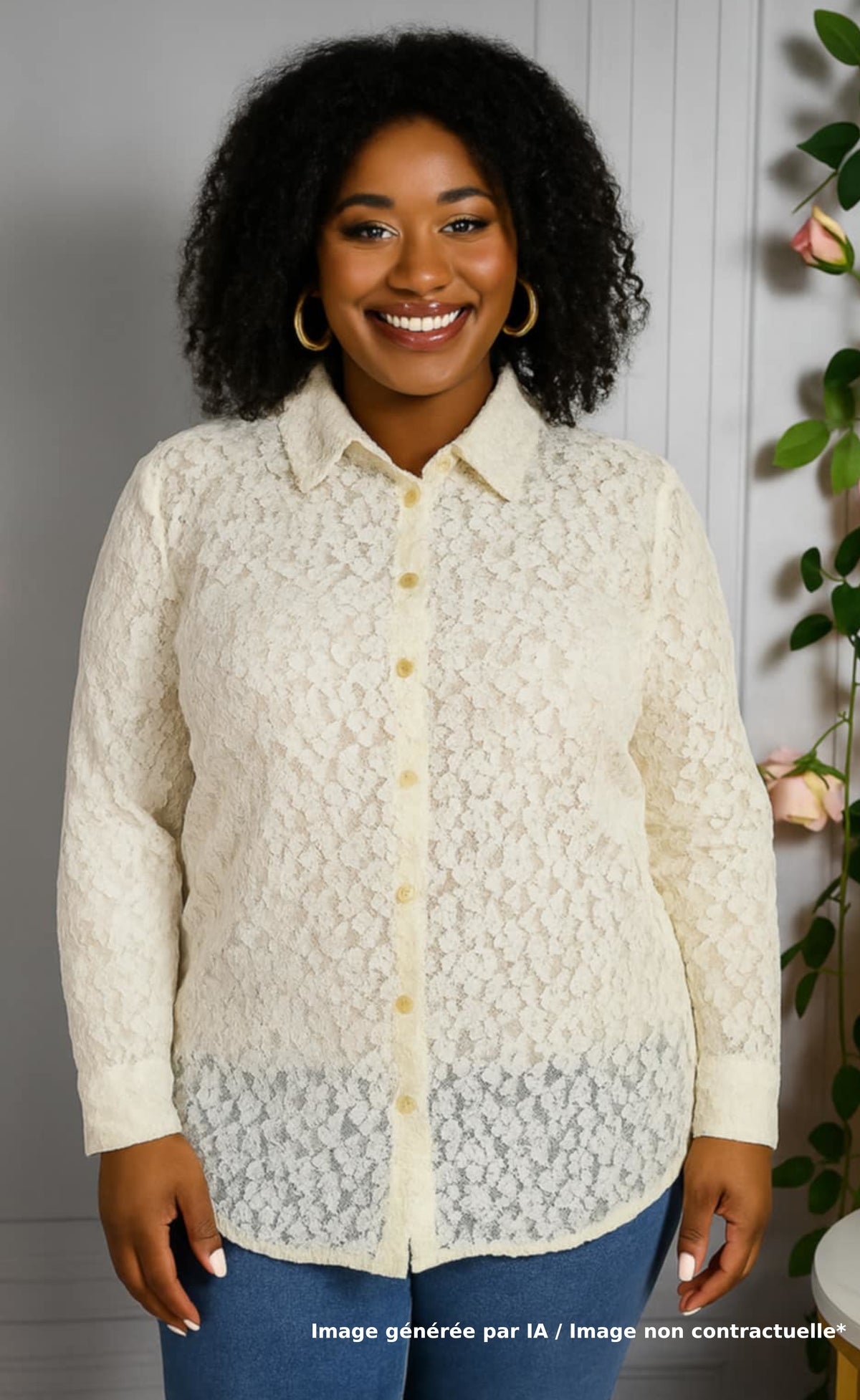 Chemise en guipure blanc cassé