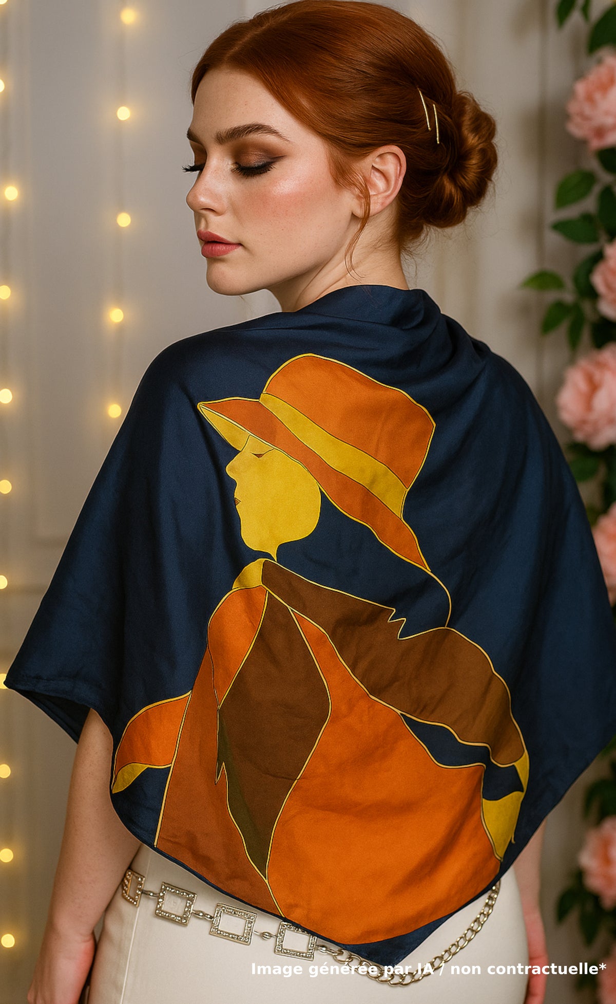 Foulard vintage en soie peint à la main