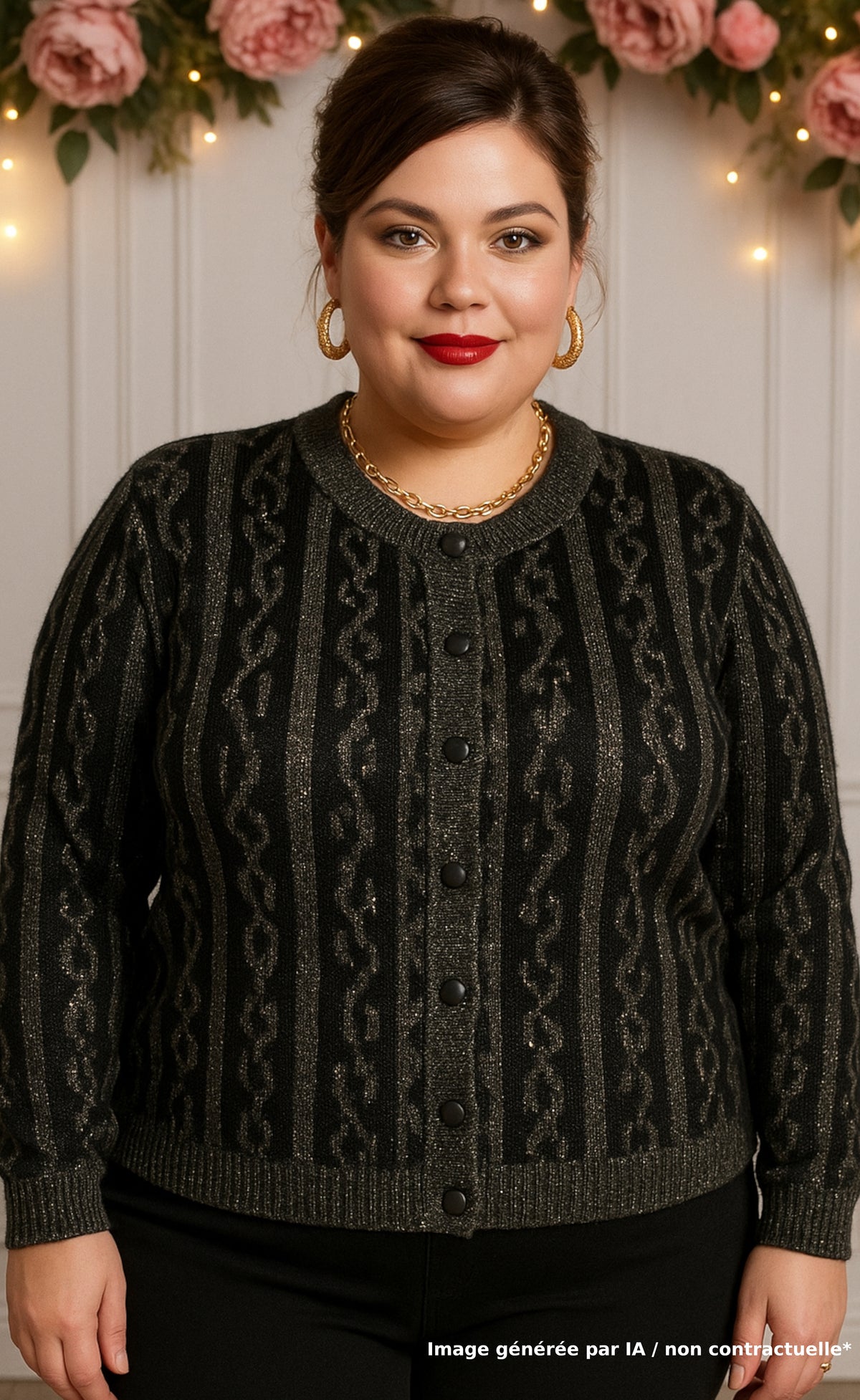 Cardigan en laine mélangée gris, noir et pailleté