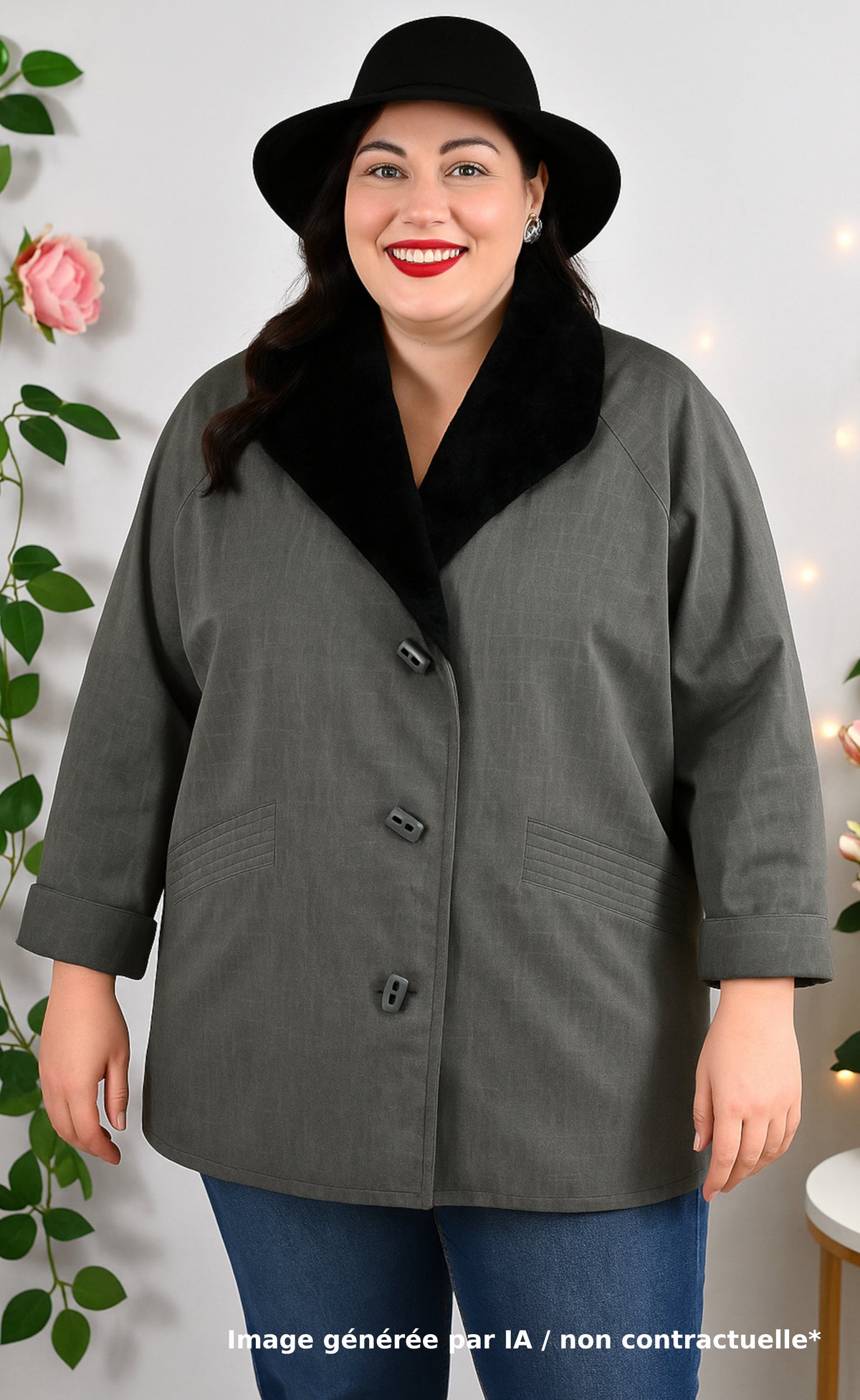 Manteau motifs écailles gris & col noir