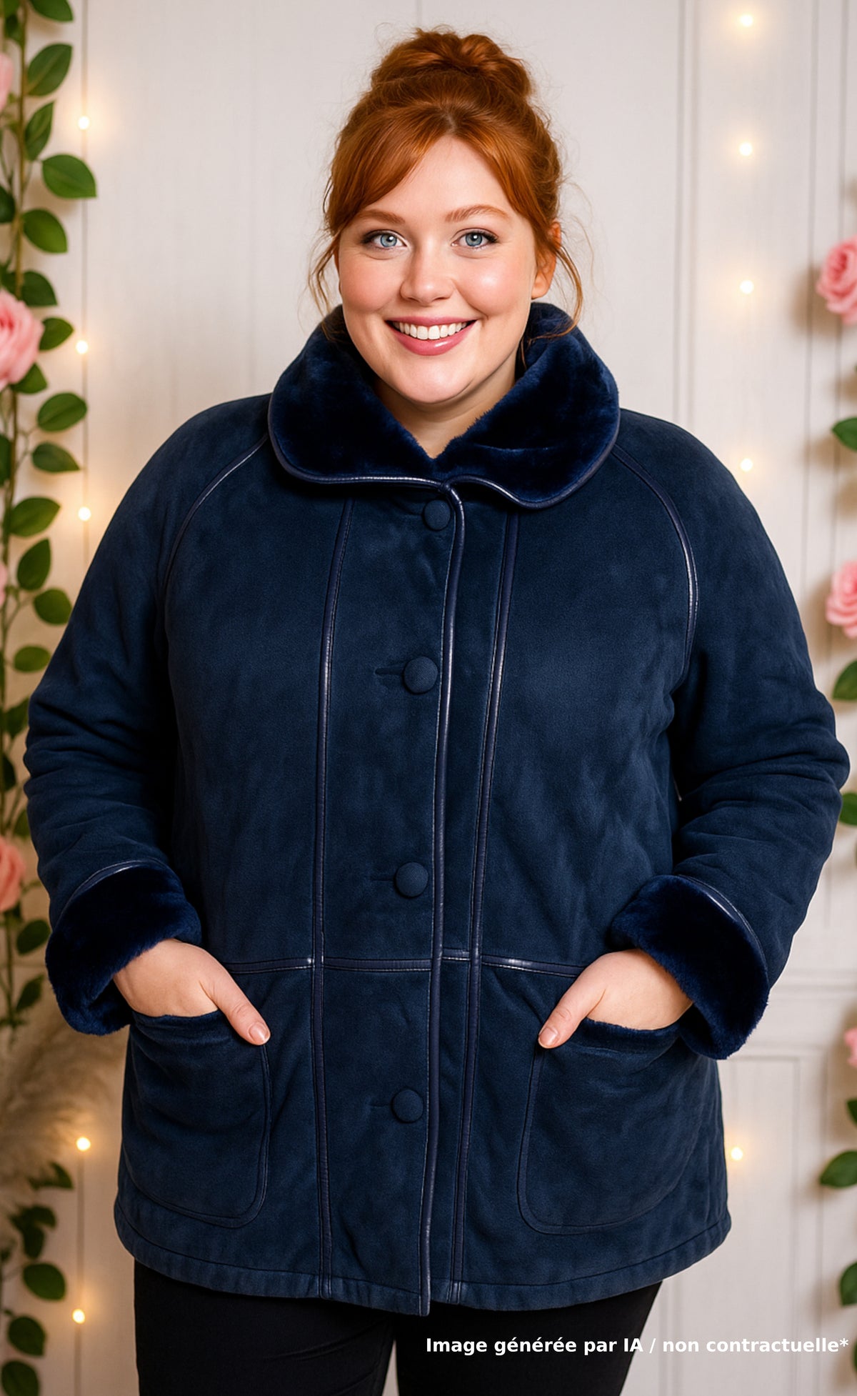 Manteau en cuir & fausse fourrure bleu