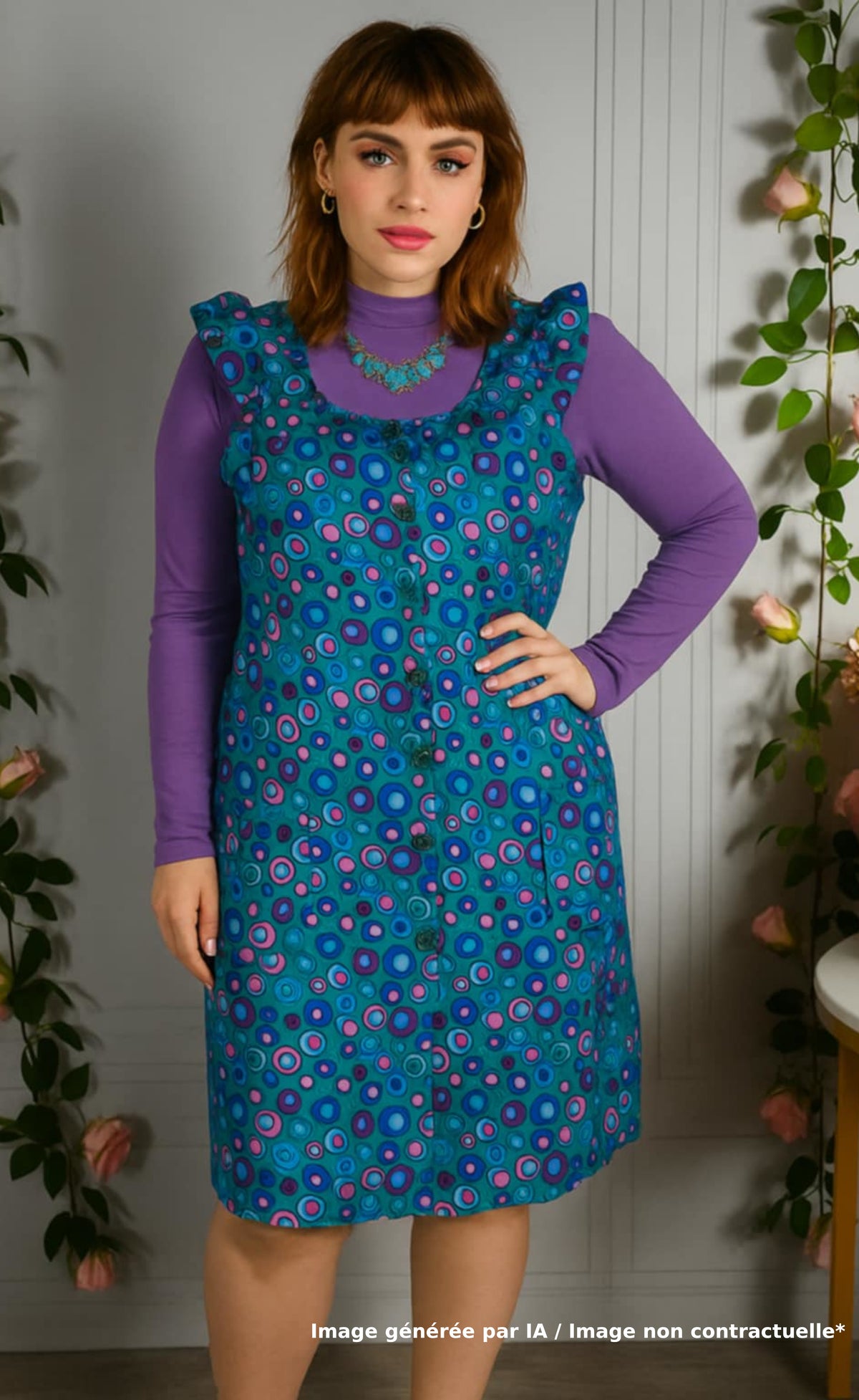 Robe turquoise aux cercles violets & bleus