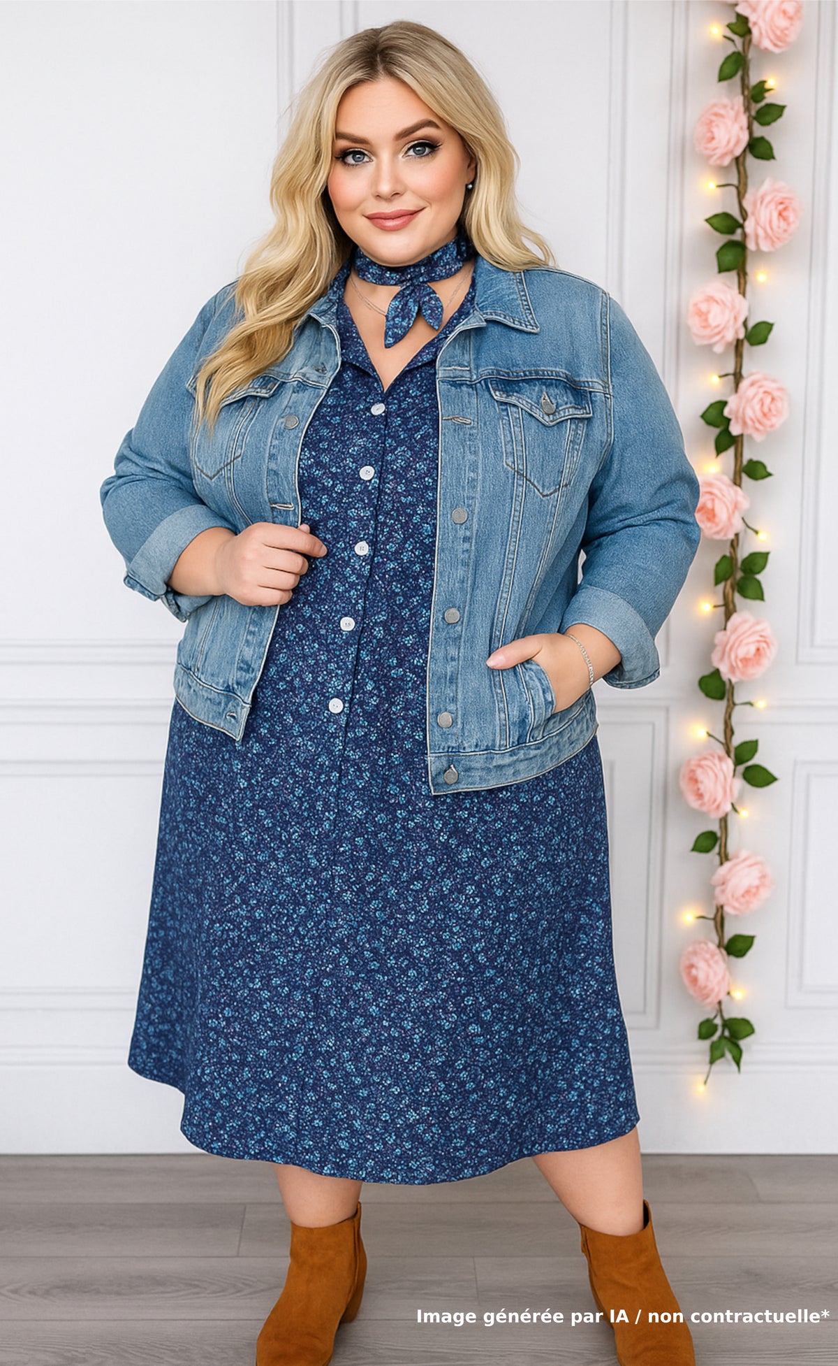 Robe vintage champêtre bleue à petites fleurs - Made in France