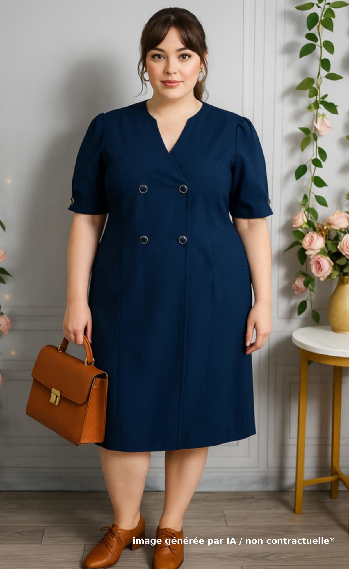 Robe unie bleue mi-longue