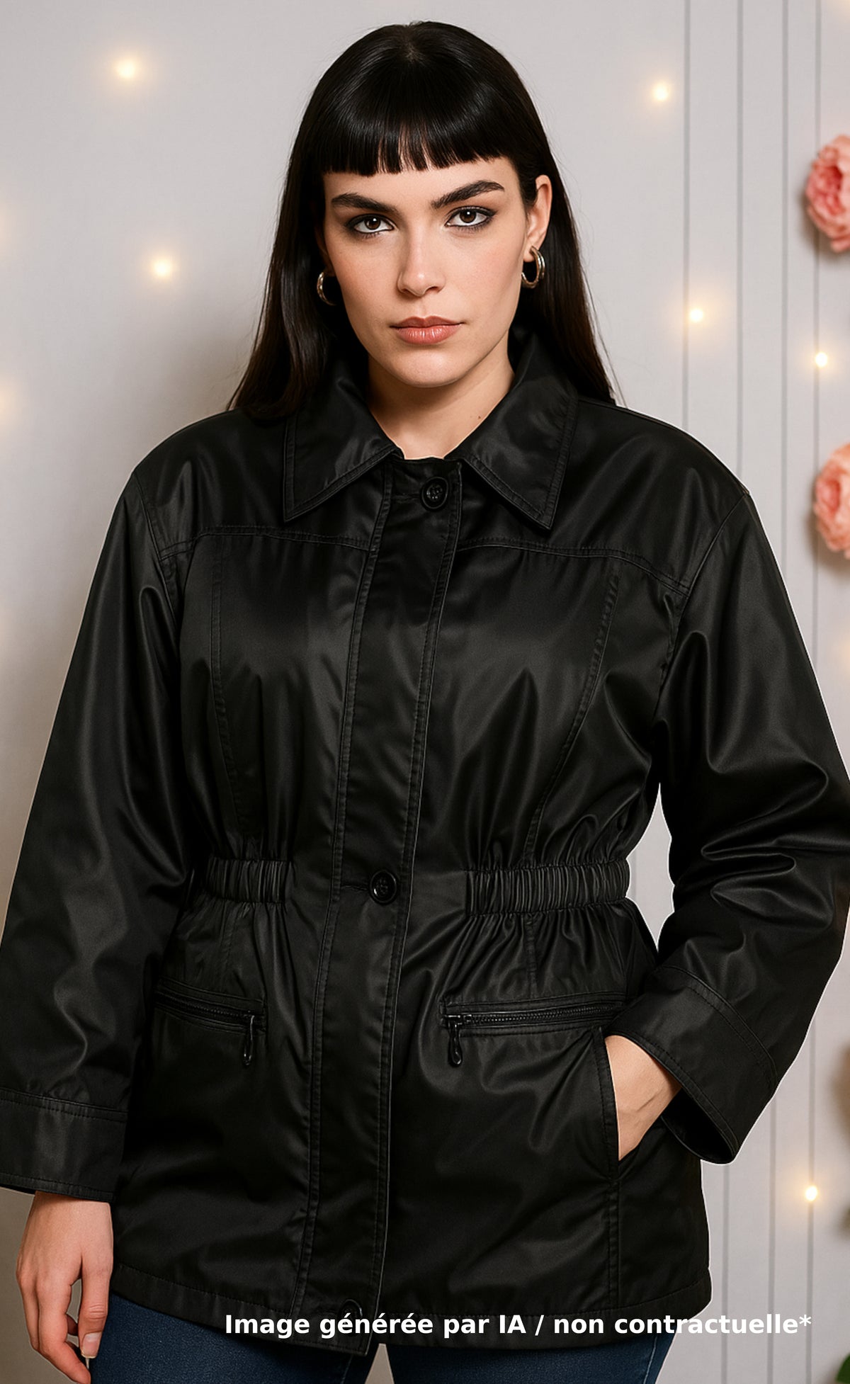 Veste mi-longue noire vintage imperméable