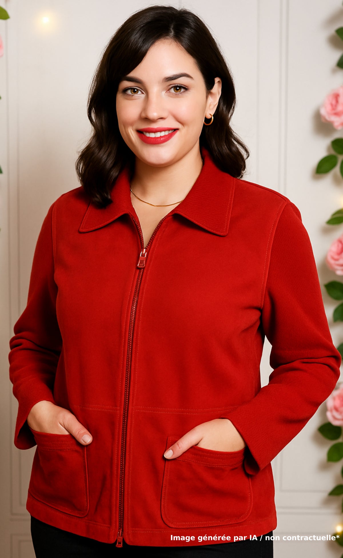 Veste cuir et laine rouge vintage Devernois