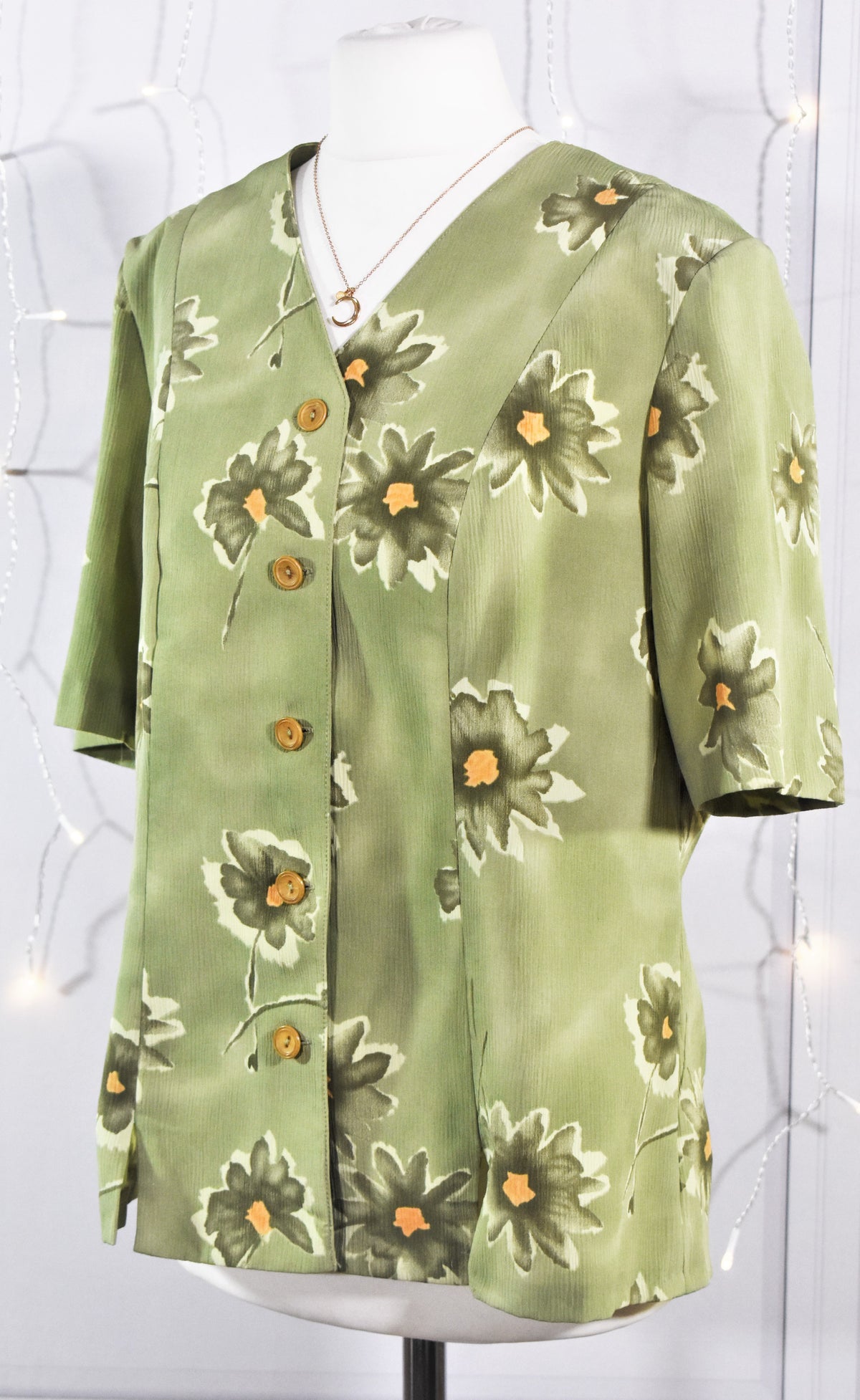 Chemise foulard verte à fleurs