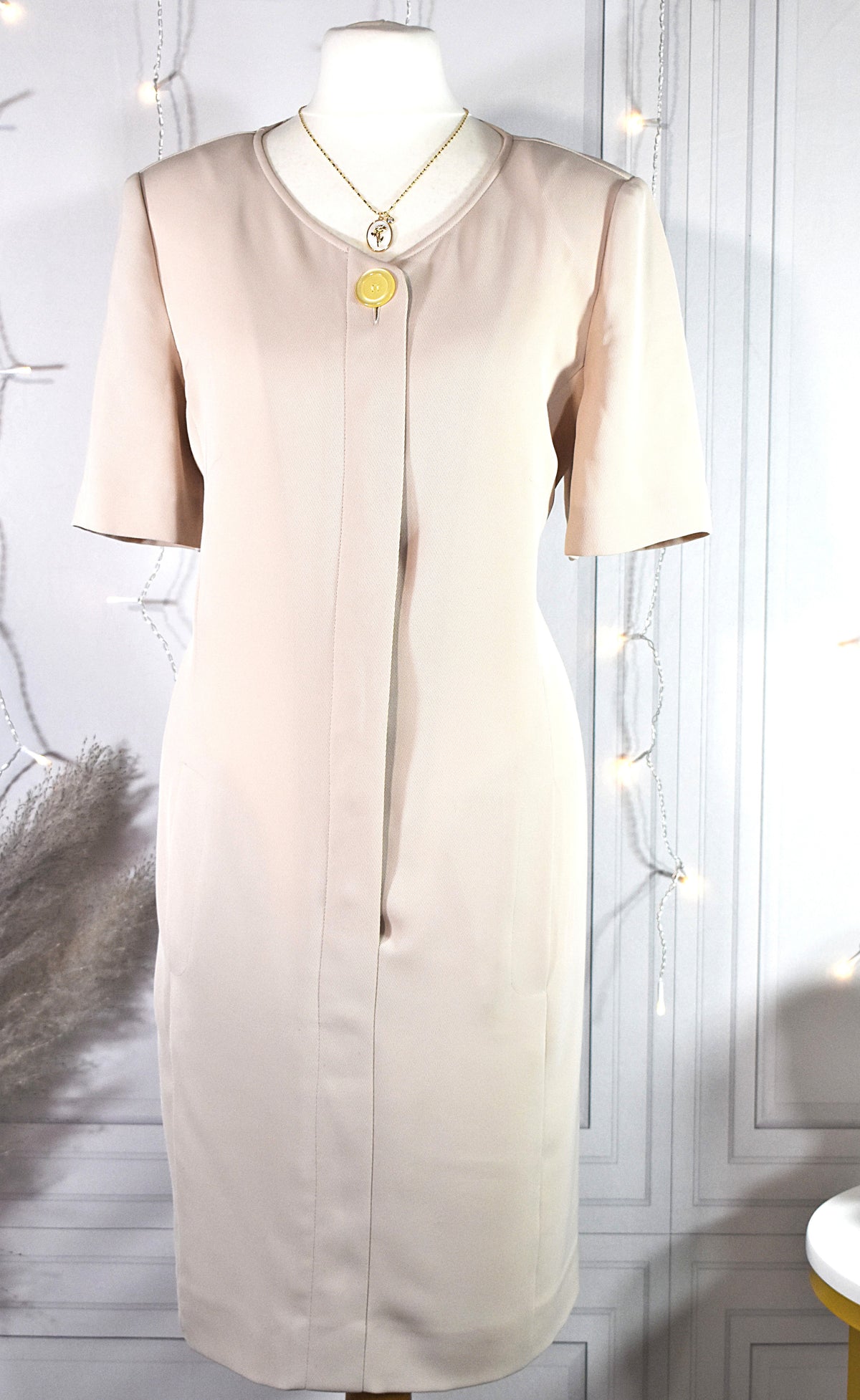 Robe unie beige côtelée Nacre de Caroline Rohmer