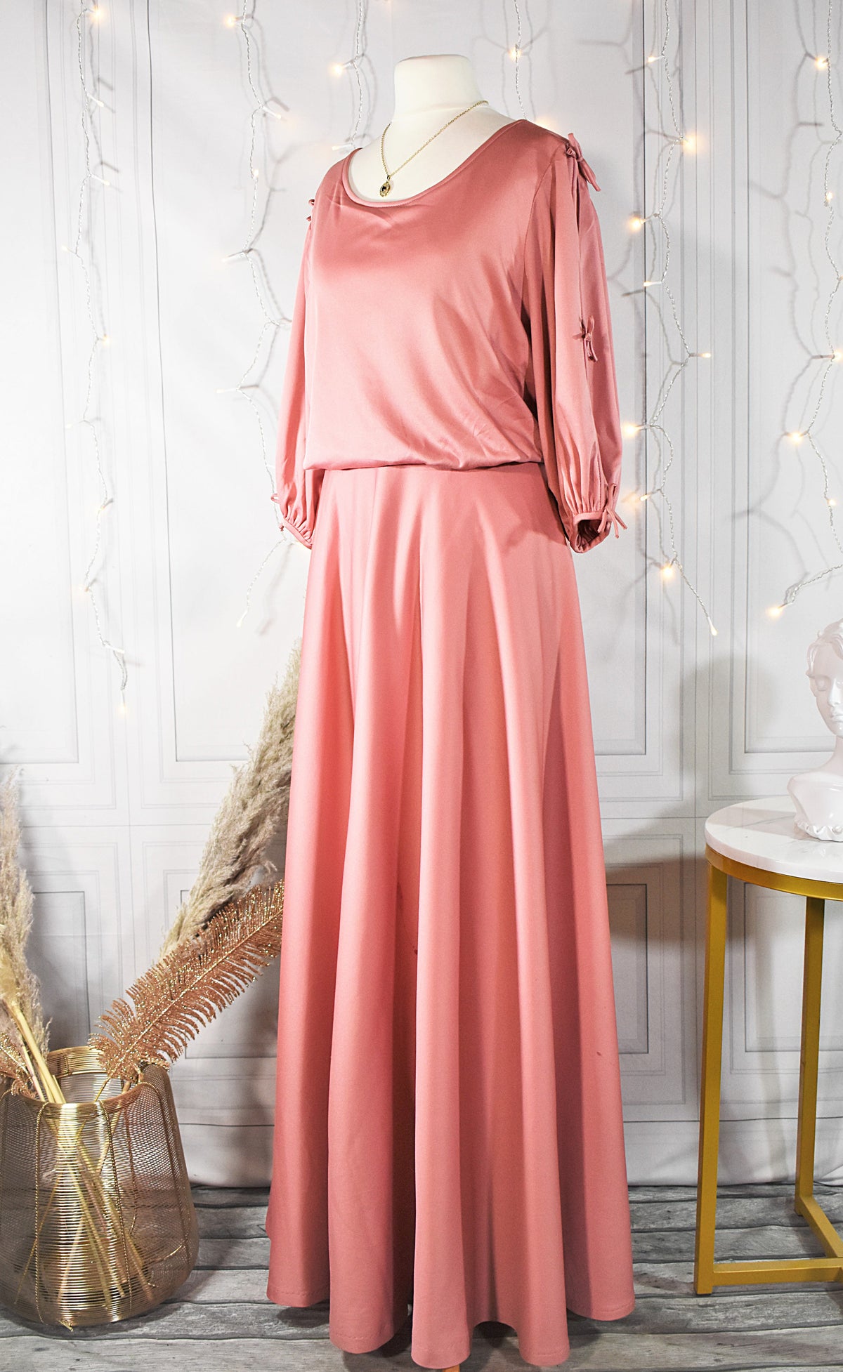 Robe longue rose incarnadin & noeuds