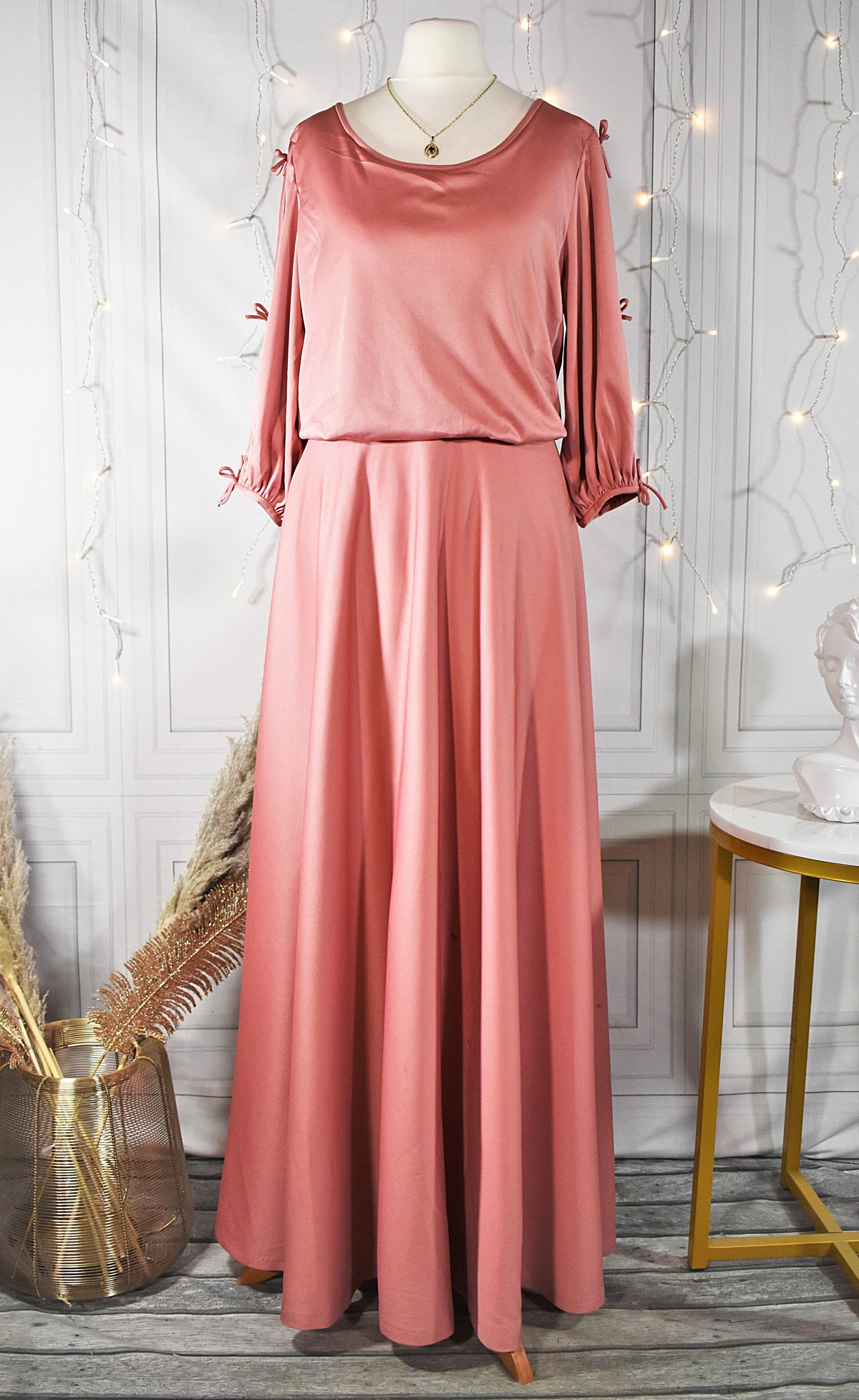 Robe longue rose incarnadin & noeuds