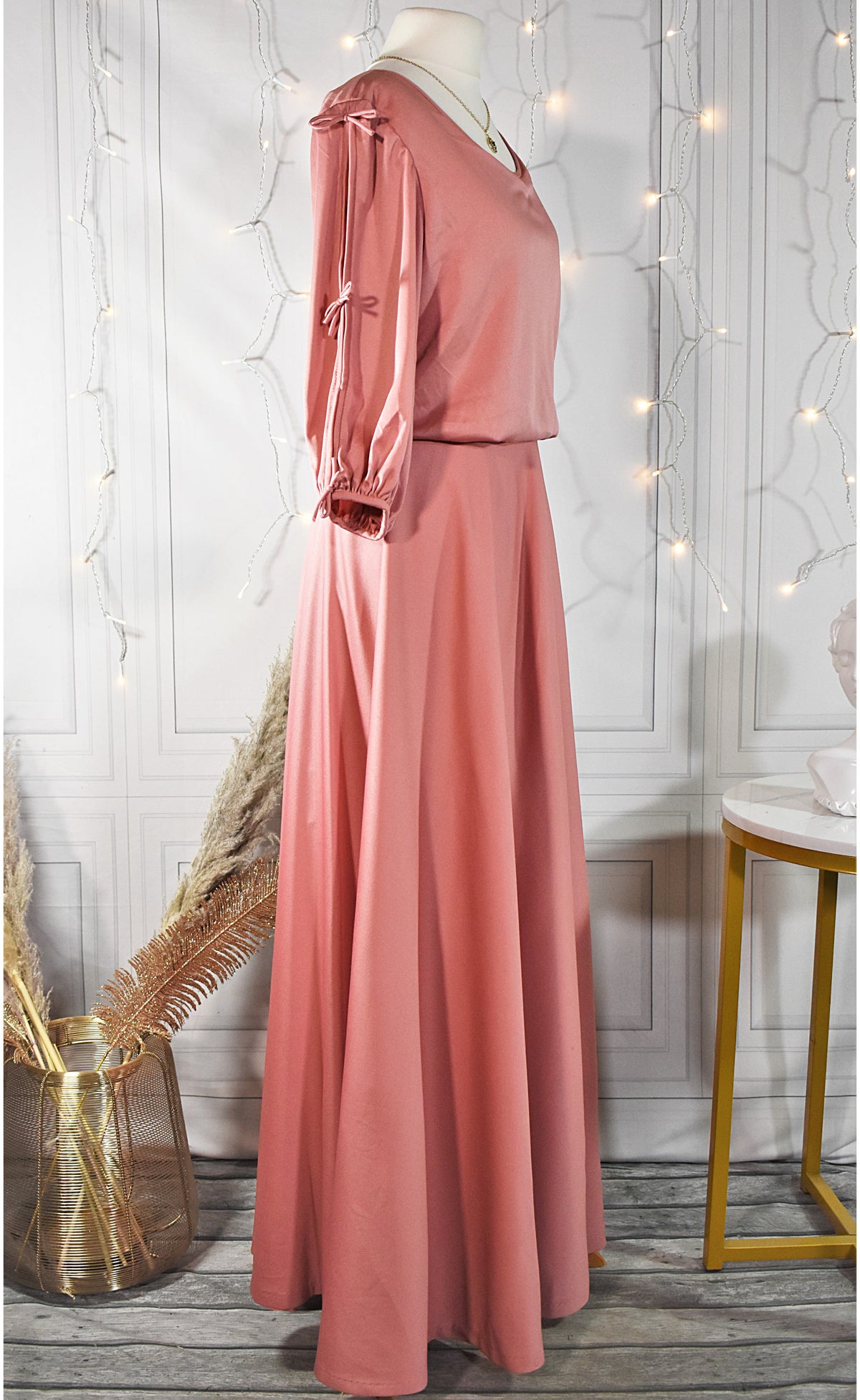 Robe longue rose incarnadin & noeuds