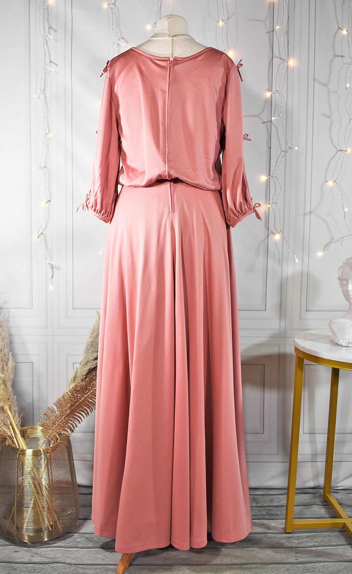 Robe longue rose incarnadin & noeuds