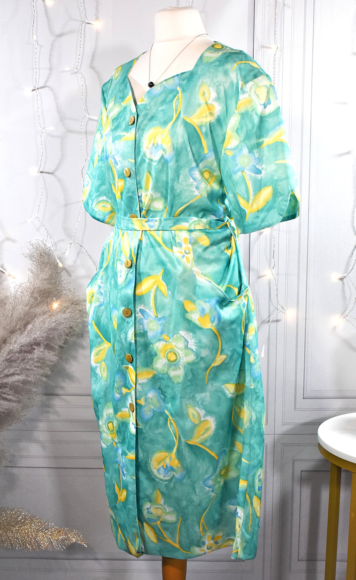 Robe en néoprène vert émeraude & motifs floraux